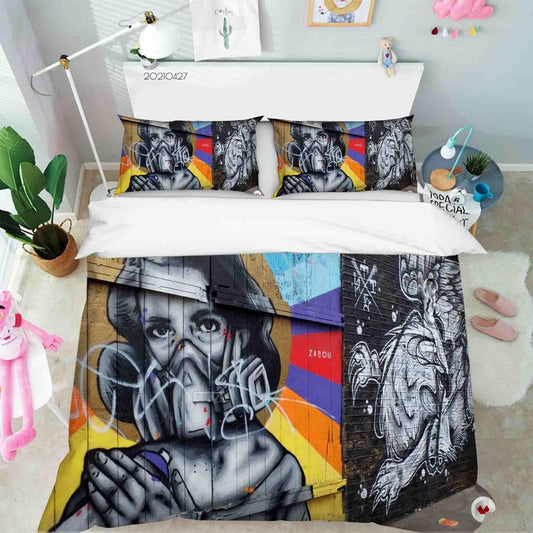 3D Abstract Colored Street Graffiti Quilt Cover Set Bedding Set Duvet Cover Pillowcases 68