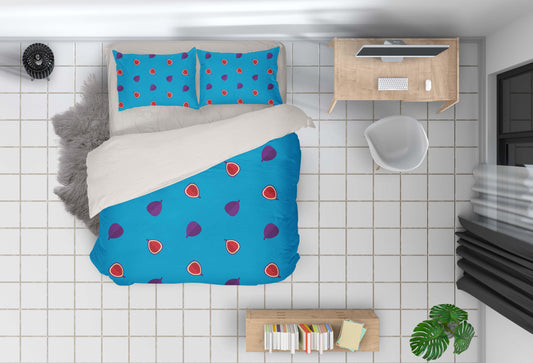 3D Cartoon Fig Blue Quilt Cover Set Bedding Set Pillowcases 45