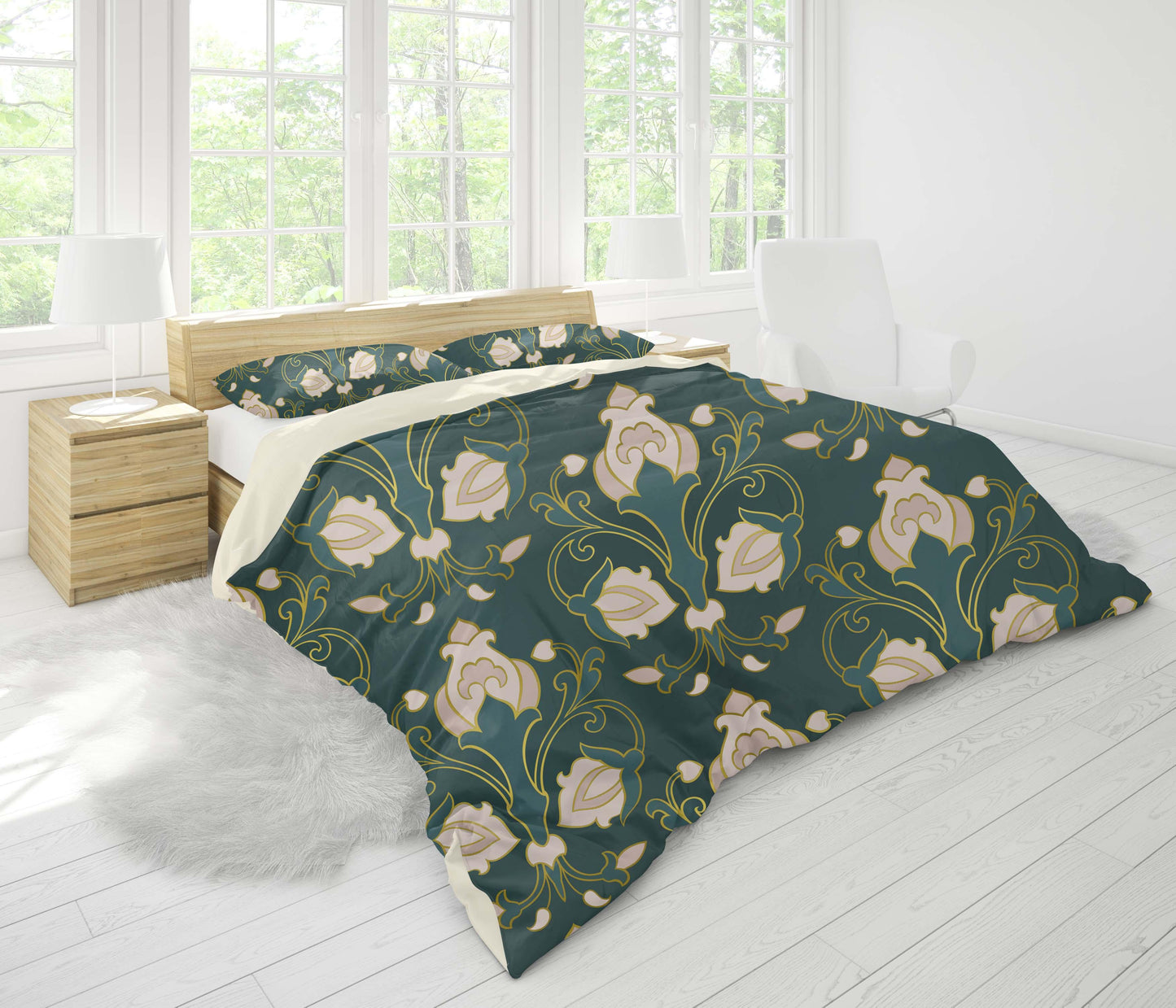 3D Abstract Floral Pattern Dark Green Quilt Cover Set Bedding Set Pillowcases 24