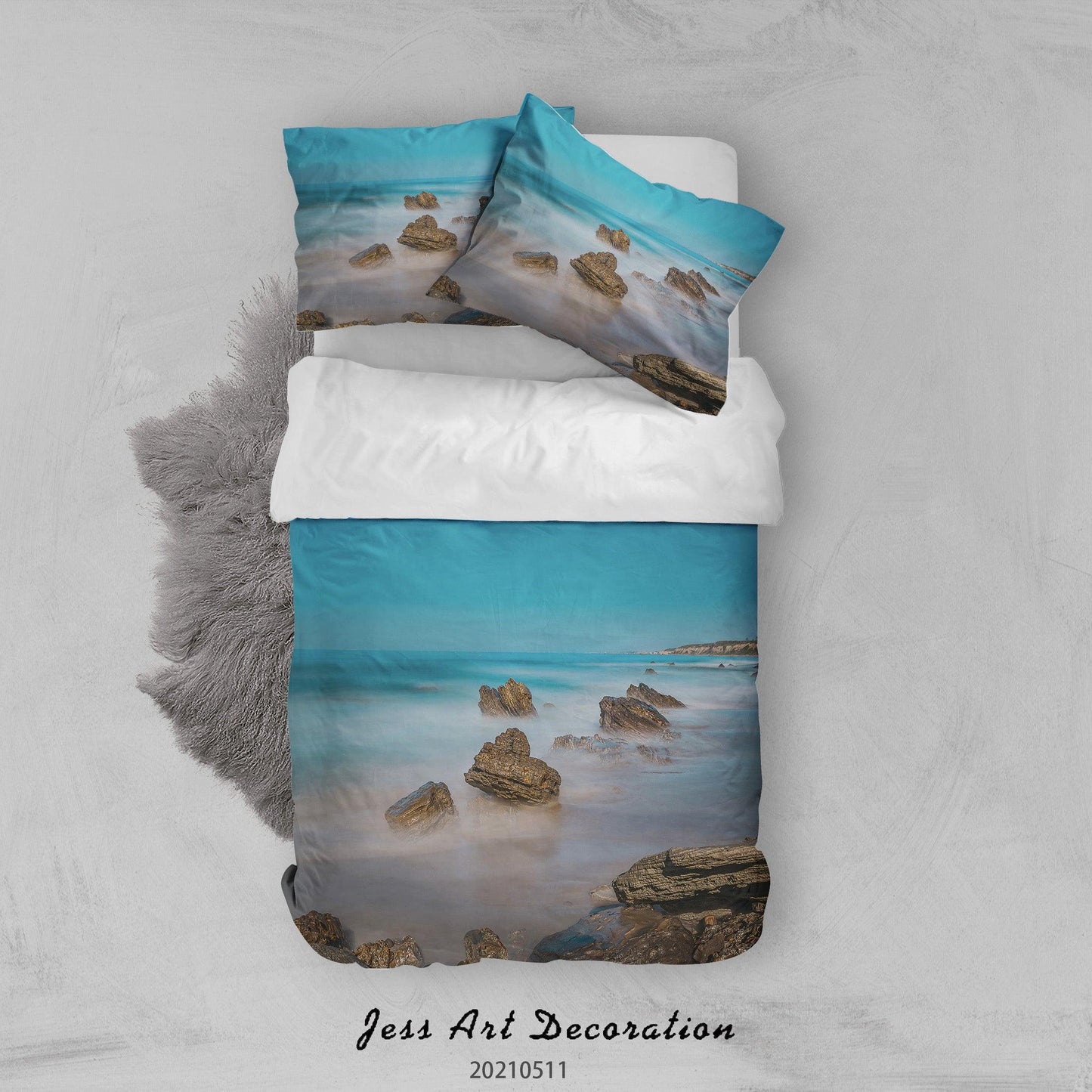 3D Blue Sea Rock Scenery Quilt Cover Set Bedding Set Duvet Cover Pillowcases 568