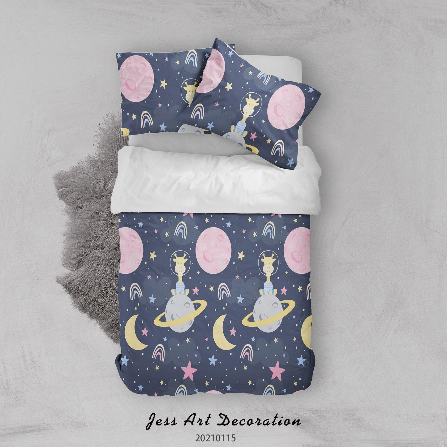 3D Cartoon Animal Giraffe Space Quilt Cover Set Bedding Set Duvet Cover Pillowcases 3