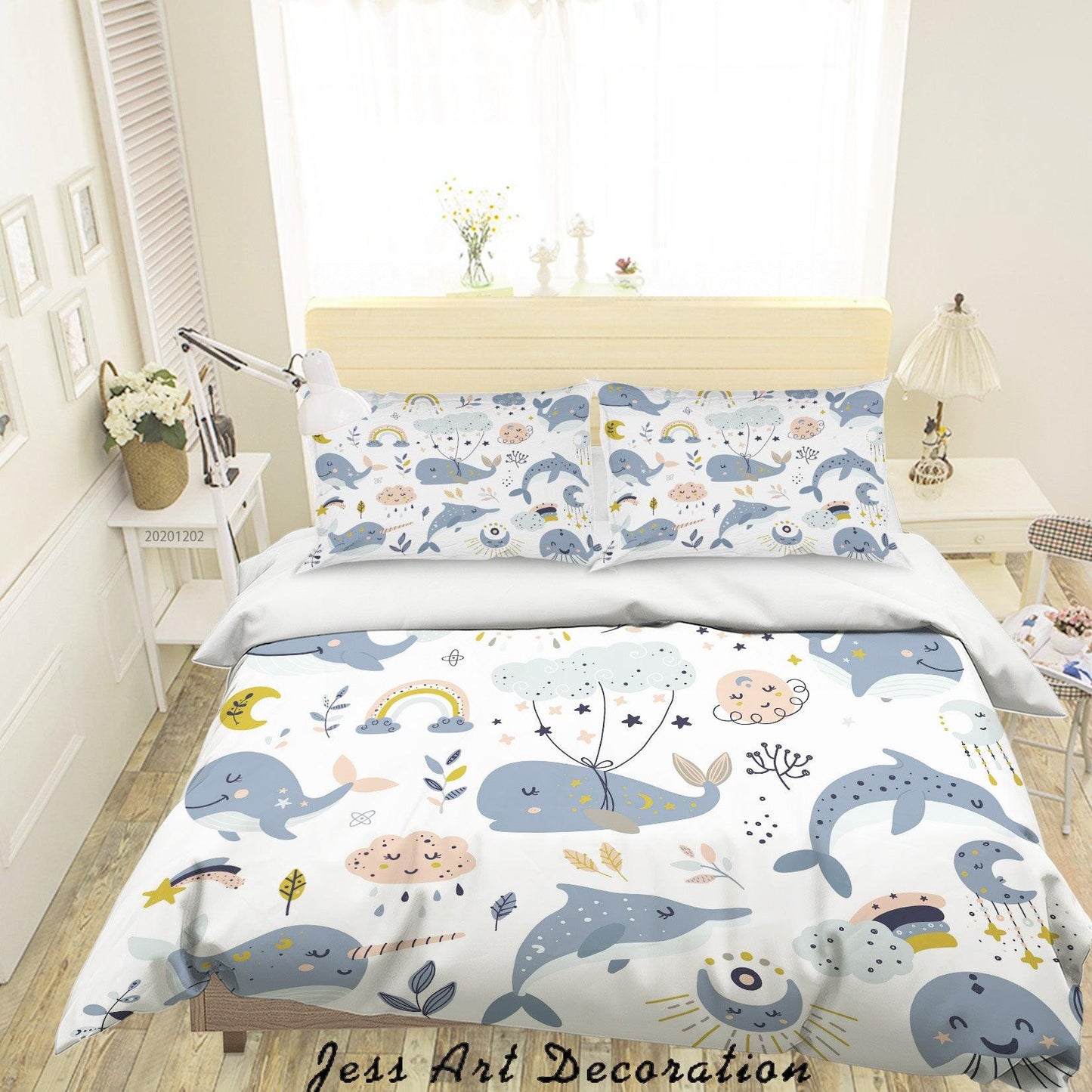 3D Cartoon Ocean Colorful Fish Whale Moon Rainbow Plant Quilt Cover Set Bedding Set Duvet Cover Pillowcases LXL
