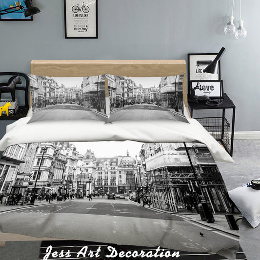3D Black White Old City Quilt Cover Set Bedding Set Pillowcases 64