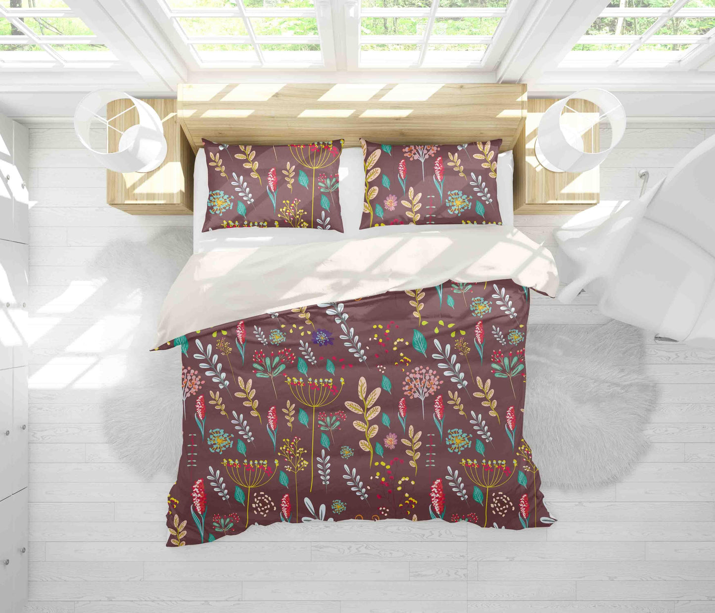 3D Brown Flowers Leaves Quilt Cover Set Bedding Set Pillowcases 182