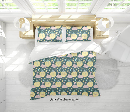 3D Cartoon Moon Cloud Star Quilt Cover Set Bedding Set Duvet Cover Pillowcases 283