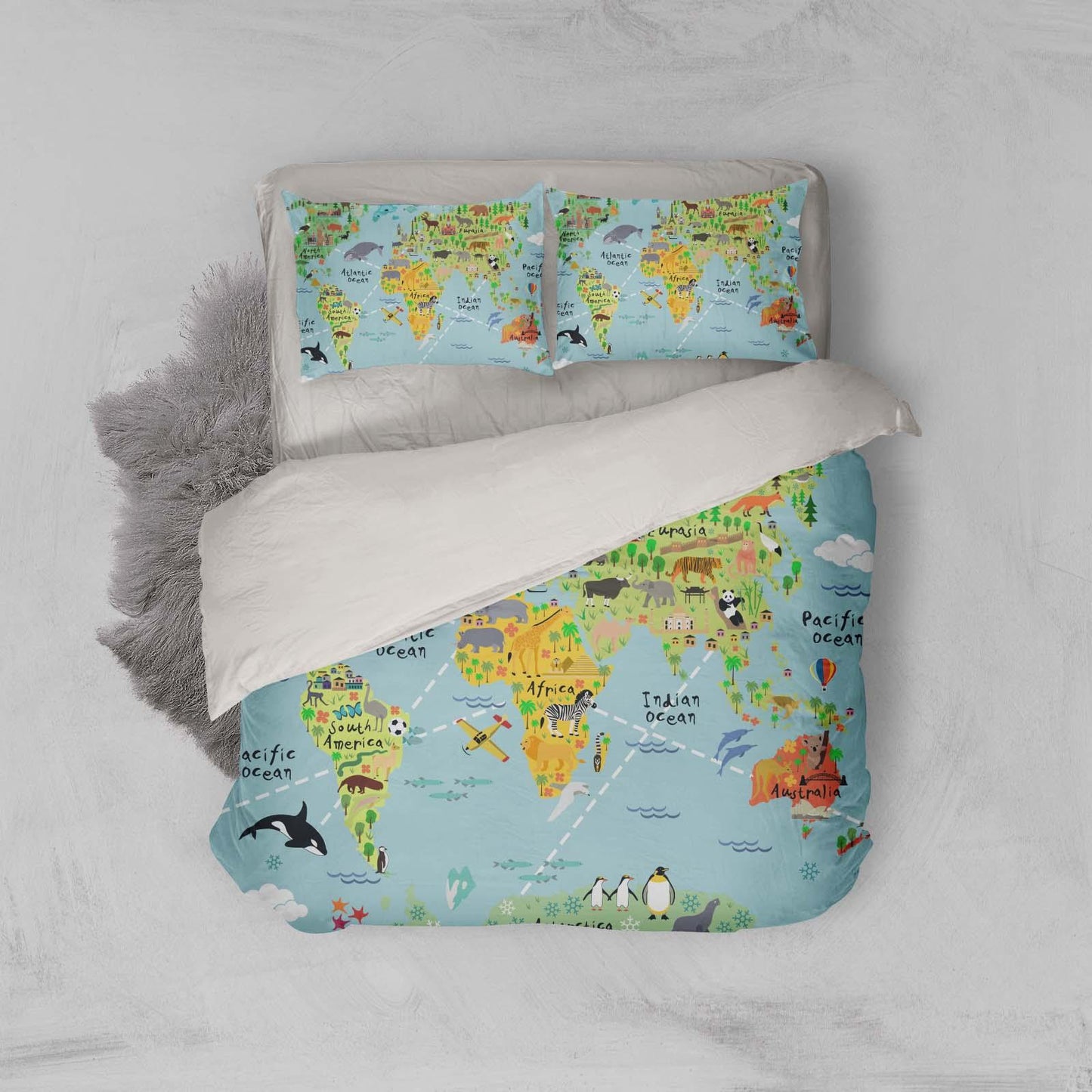 3D Blue World Map Quilt Cover Set Bedding Set Pillowcases 31