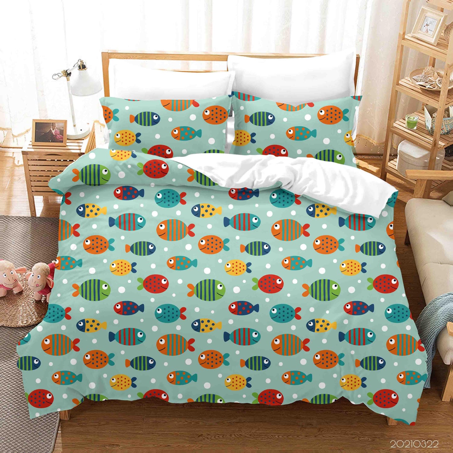 3D Cartoon Colored Fish Sealife Quilt Cover Set Bedding Set Duvet Cover Pillowcases 41 LQH