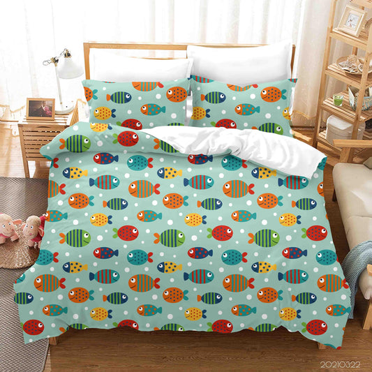 3D Cartoon Colored Fish Sealife Quilt Cover Set Bedding Set Duvet Cover Pillowcases 41 LQH