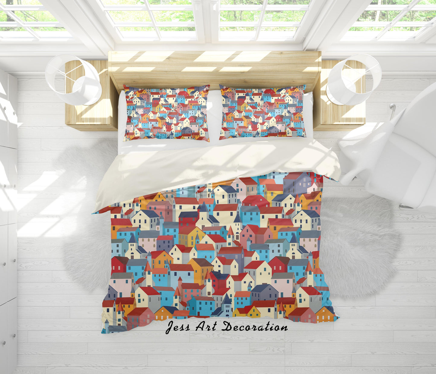 3D Cartoon Houses Quilt Cover Set Bedding Set Pillowcases 18
