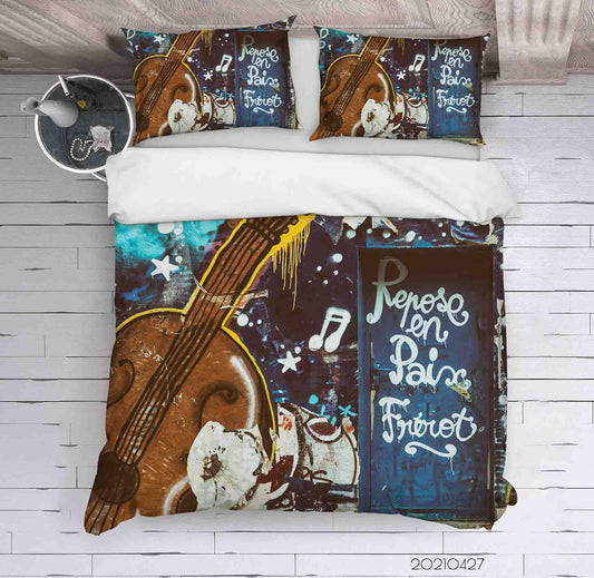 3D Abstract Violin Illustration Graffiti Quilt Cover Set Bedding Set Duvet Cover Pillowcases 143