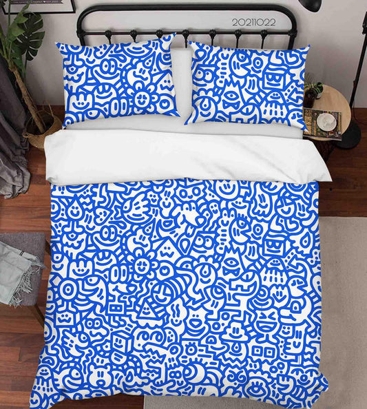 3D Abstract Blue Monster Graffiti Quilt Cover Set Bedding Set Duvet Cover Pillowcases 6
