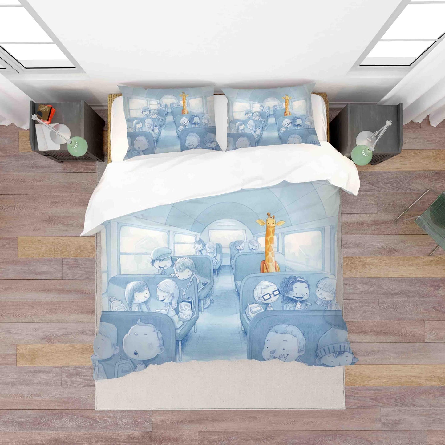 3D Blue Train Children Giraffe Quilt Cover Set Bedding Set Duvet Cover Pillowcases SF044