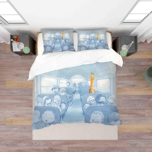 3D Blue Train Children Giraffe Quilt Cover Set Bedding Set Duvet Cover Pillowcases SF044