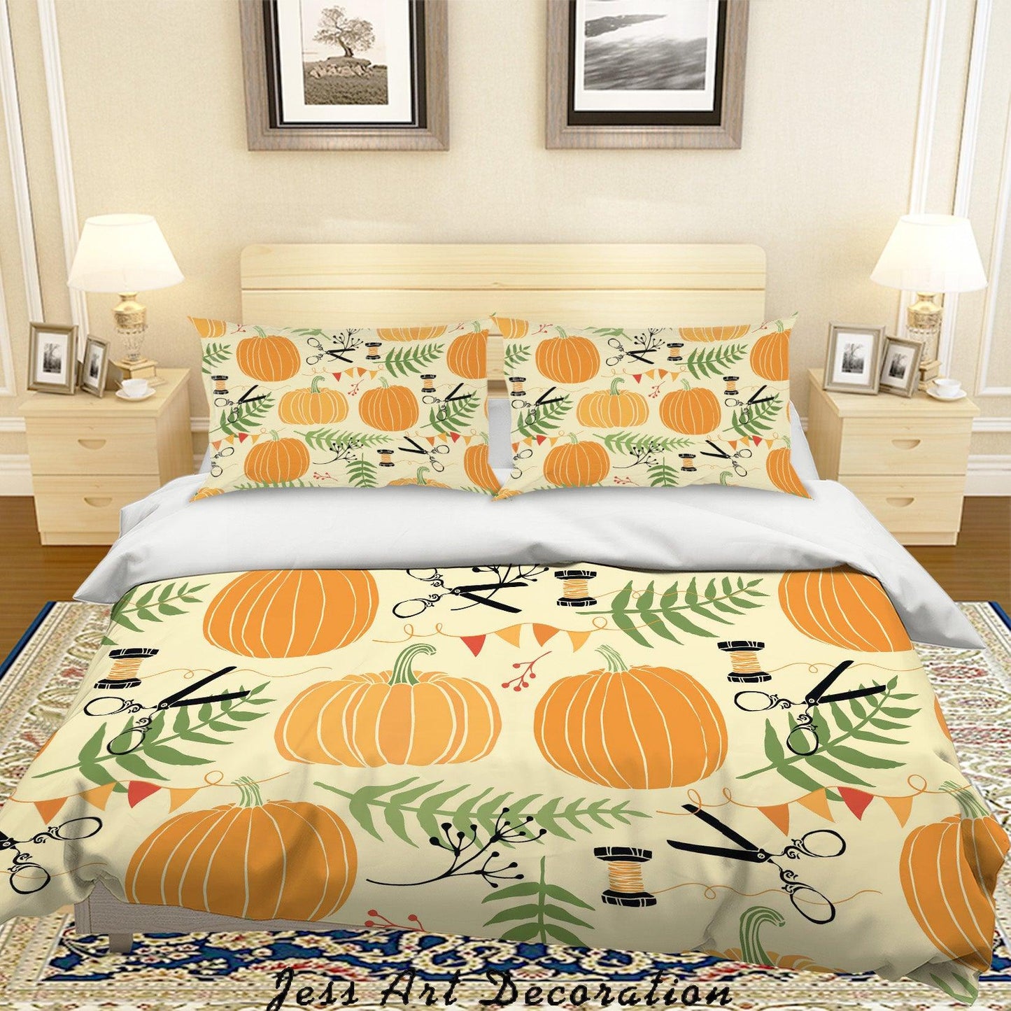 3D Cartoon Pumpkin Yellow Quilt Cover Set Bedding Set Pillowcases 12