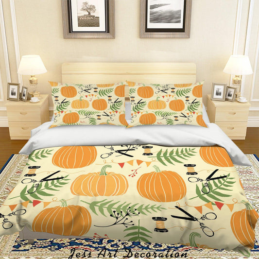 3D Cartoon Pumpkin Yellow Quilt Cover Set Bedding Set Pillowcases 12