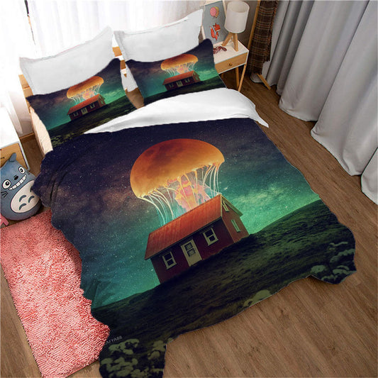 3D Animal Jellyfish House Cloud Sky Quilt Cover Set Bedding Set Duvet Cover Pillowcases 1125
