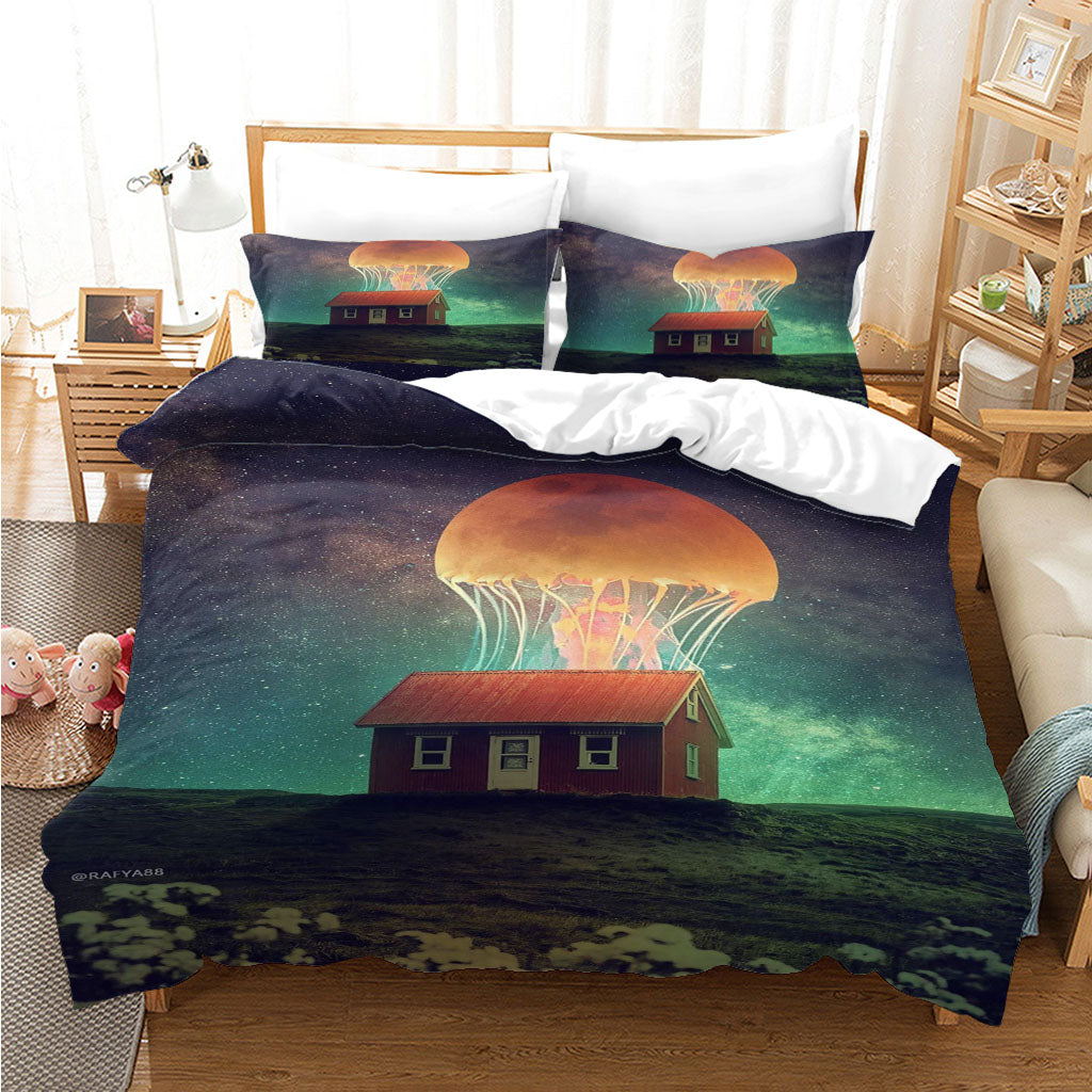 3D Animal Jellyfish House Cloud Sky Quilt Cover Set Bedding Set Duvet Cover Pillowcases 1125
