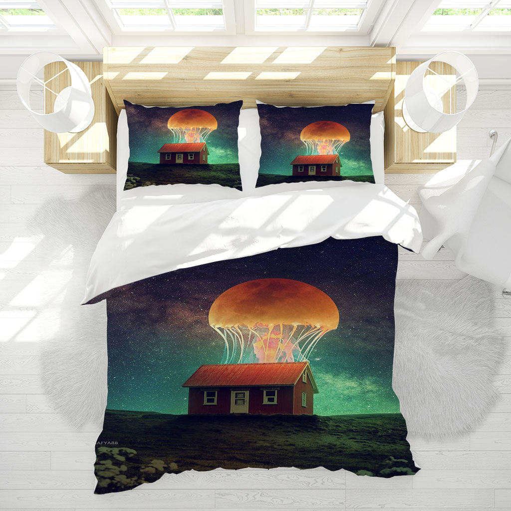 3D Animal Jellyfish House Cloud Sky Quilt Cover Set Bedding Set Duvet Cover Pillowcases 1125