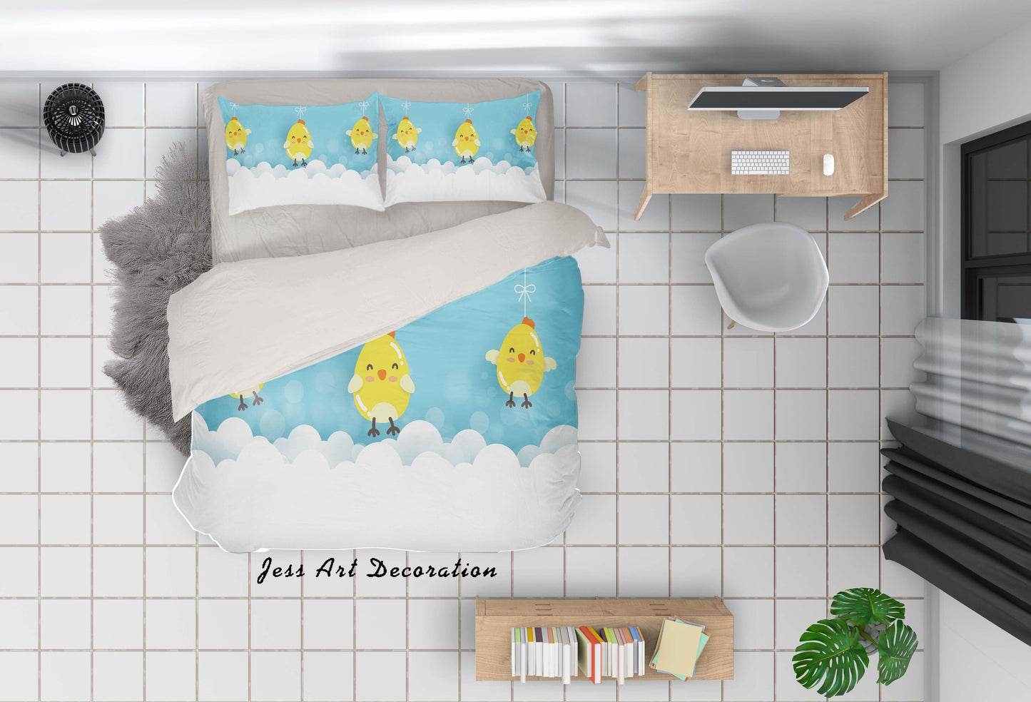 3D Blue White Chick Quilt Cover Set Bedding Set Duvet Cover Pillowcases SF56