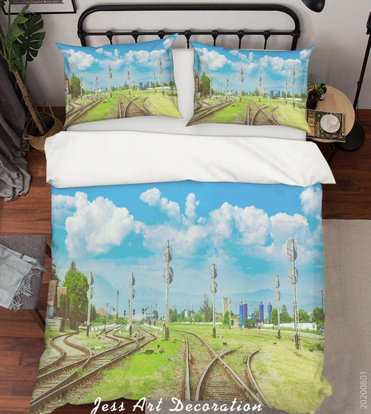3D Blue Sky Train Track Quilt Cover Set Bedding Set Duvet Cover Pillowcases LXL 199