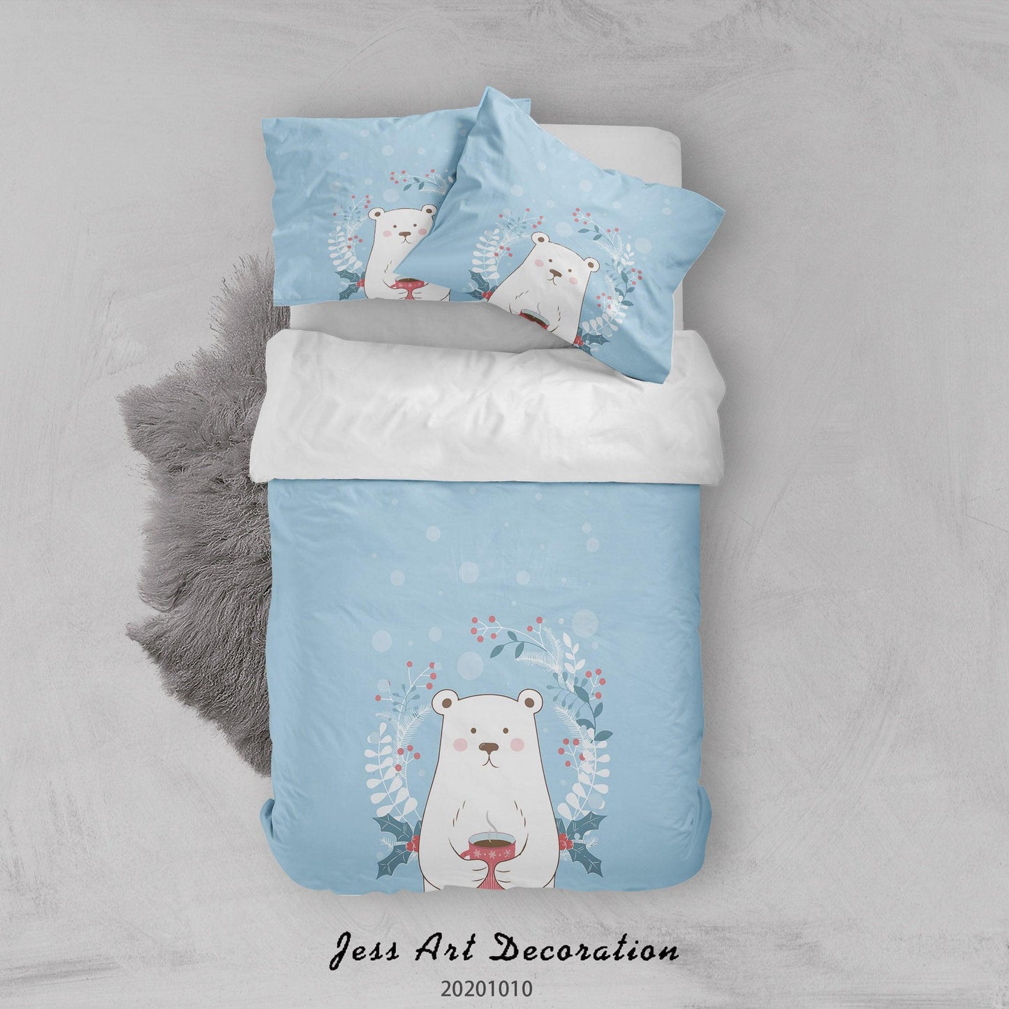 3D Cartoon Cute Animal Bear Coffee Quilt Cover Set Bedding Set Duvet Cover Pillowcases WJ 9560