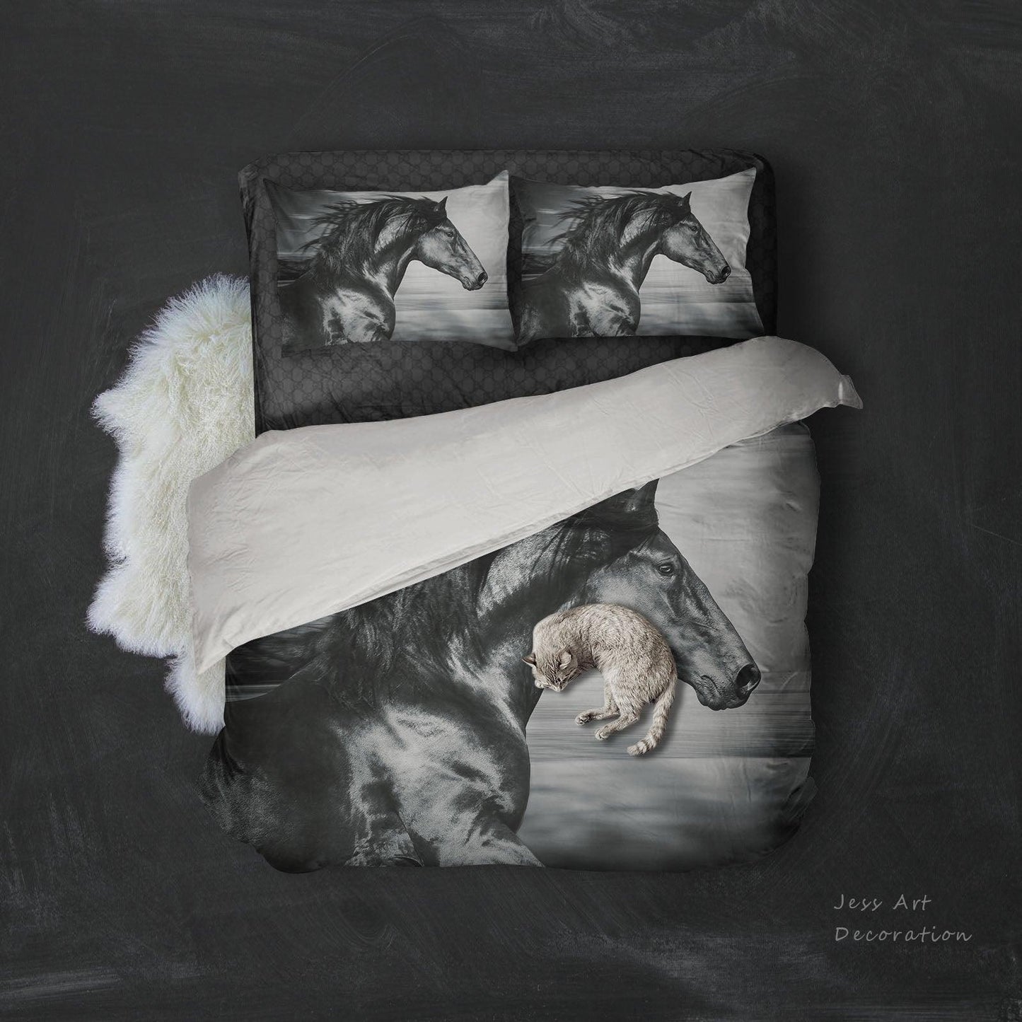 3D Black Horse Quilt Cover Set Bedding Set Pillowcases 96