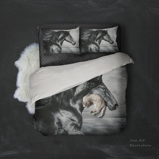 3D Black Horse Quilt Cover Set Bedding Set Pillowcases 96