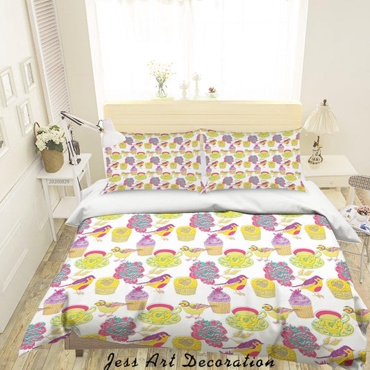3D Abstract Hand Draw Cartoon Bird Dessert Pattern Quilt Cover Set Bedding Set Duvet Cover Pillowcases WJ 3544