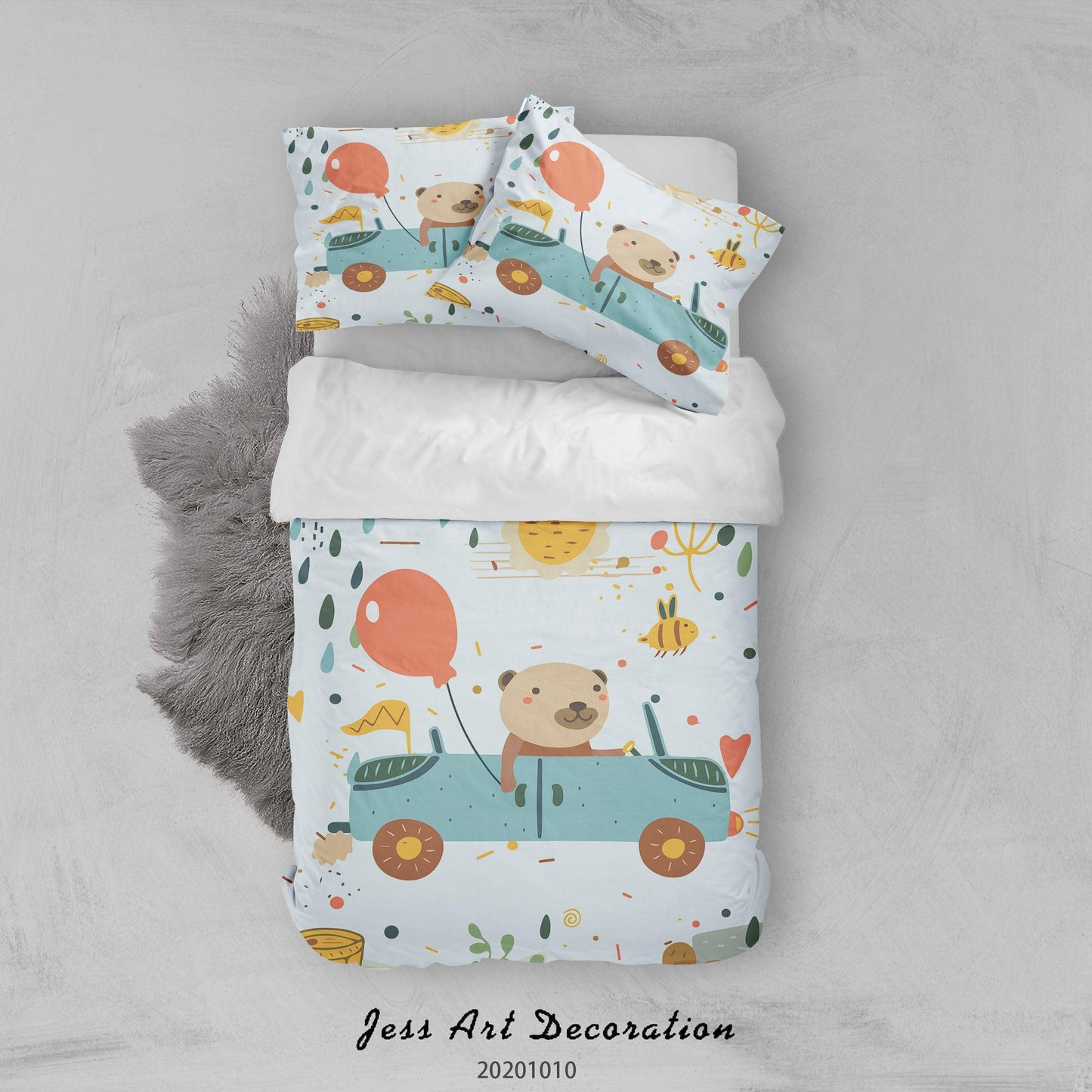 3D Cartoon Cute Animal Bear Car Quilt Cover Set Bedding Set Duvet Cover Pillowcases WJ 9561
