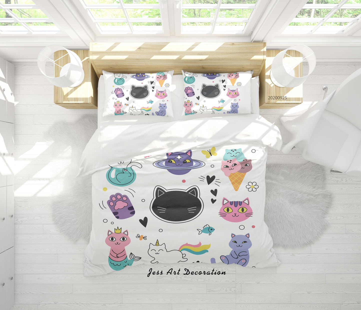 3D Cartoon Animal Cat Pattern Quilt Cover Set Bedding Set Duvet Cover Pillowcases WJ 6479