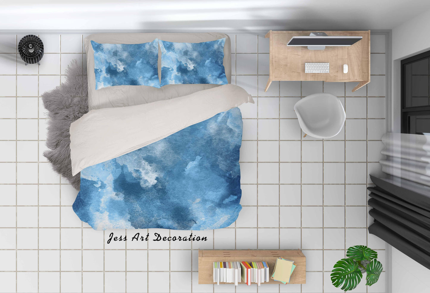 3D Blue Watercolor Quilt Cover Set Bedding Set Pillowcases 57