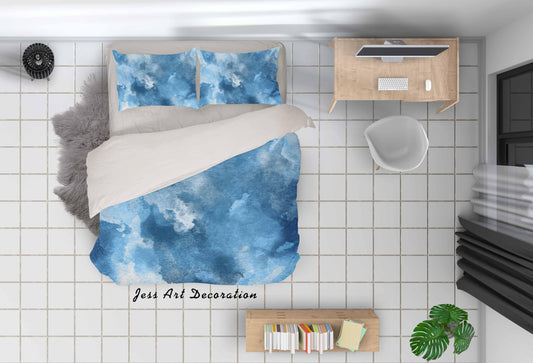 3D Blue Watercolor Quilt Cover Set Bedding Set Pillowcases 57