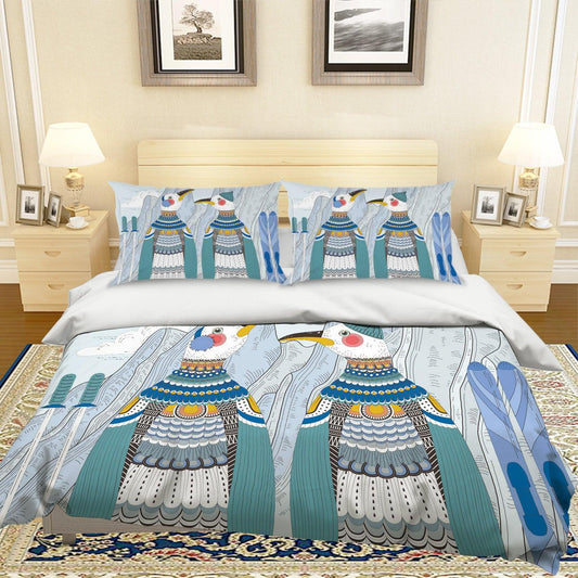 3D Cartoon Bird Green Quilt Cover Set Bedding Set Pillowcases 72