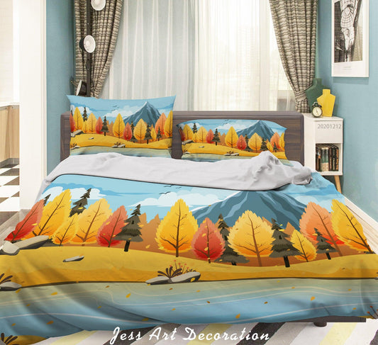 3D Cartoon Landscape Mountain Autumn Tree Plant Quilt Cover Set Bedding Set Duvet Cover Pillowcases LXL