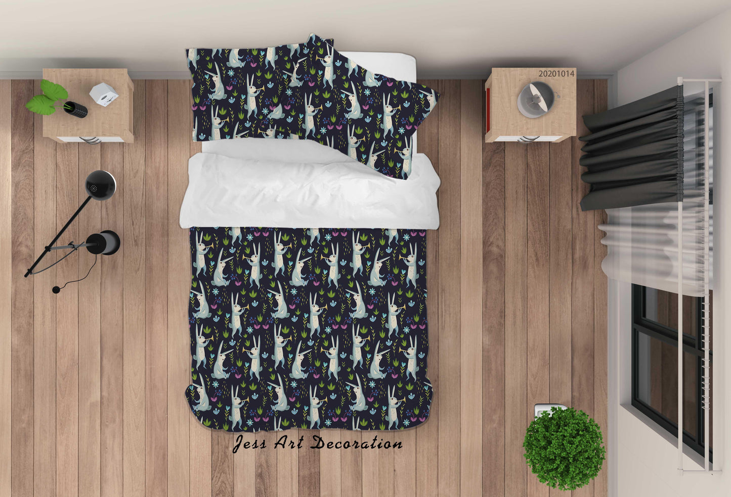 3D Cartoon Animal Rabbit Leaves Pattern Quilt Cover Set Bedding Set Duvet Cover Pillowcases WJ 9720