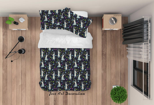 3D Cartoon Animal Rabbit Leaves Pattern Quilt Cover Set Bedding Set Duvet Cover Pillowcases WJ 9720