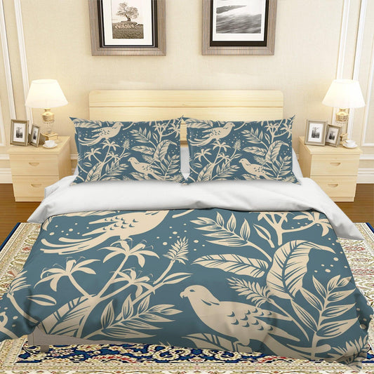 3D Cartoon Bird Flower Quilt Cover Set Bedding Set Pillowcases 4