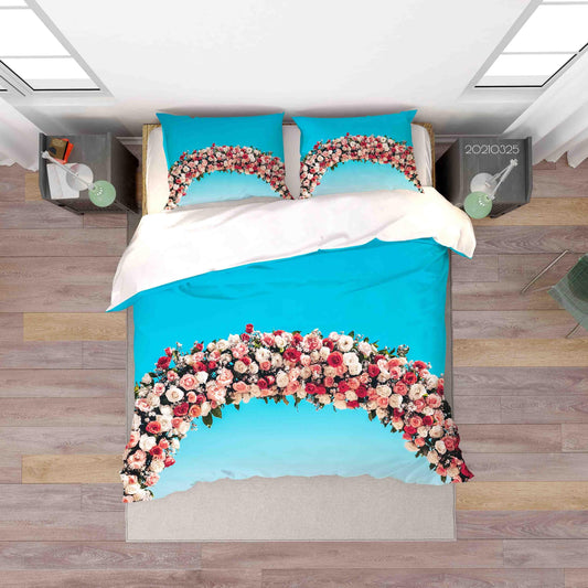 3D Blue Sky Rose Flower Arch Quilt Cover Set Bedding Set Duvet Cover Pillowcases 229