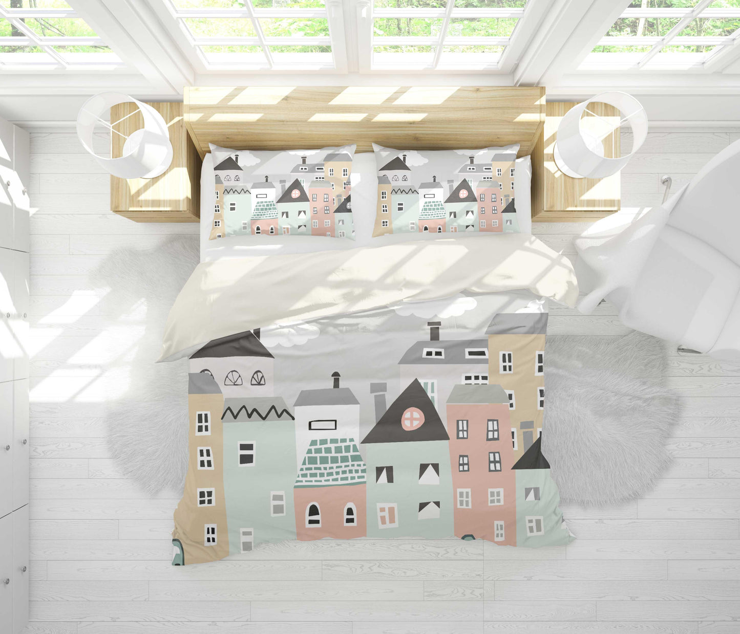 3D Cartoon Building Quilt Cover Set Bedding Set Pillowcases 08
