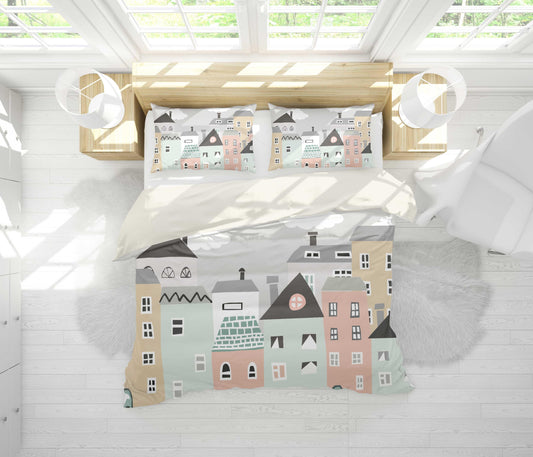 3D Cartoon Building Quilt Cover Set Bedding Set Pillowcases 08