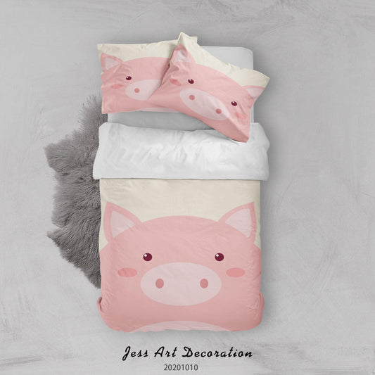 3D Cartoon Cute Animal Pig Quilt Cover Set Bedding Set Duvet Cover Pillowcases WJ 9523