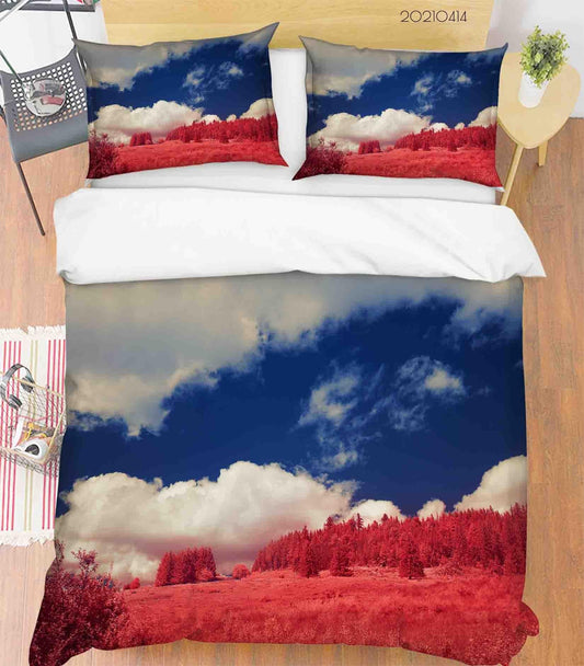 3D Blue Sky White Cloud Red Forest Quilt Cover Set Bedding Set Duvet Cover Pillowcases 68
