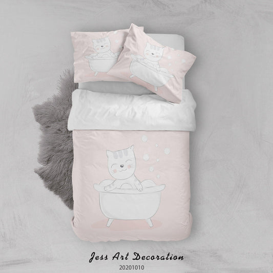 3D Cartoon Cute Animal Cat Bathing Star Quilt Cover Set Bedding Set Duvet Cover Pillowcases WJ 9510