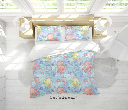 3D Cartoon Octopus Seahorse Pattern Quilt Cover Set Bedding Set Duvet Cover Pillowcases WJ 6367