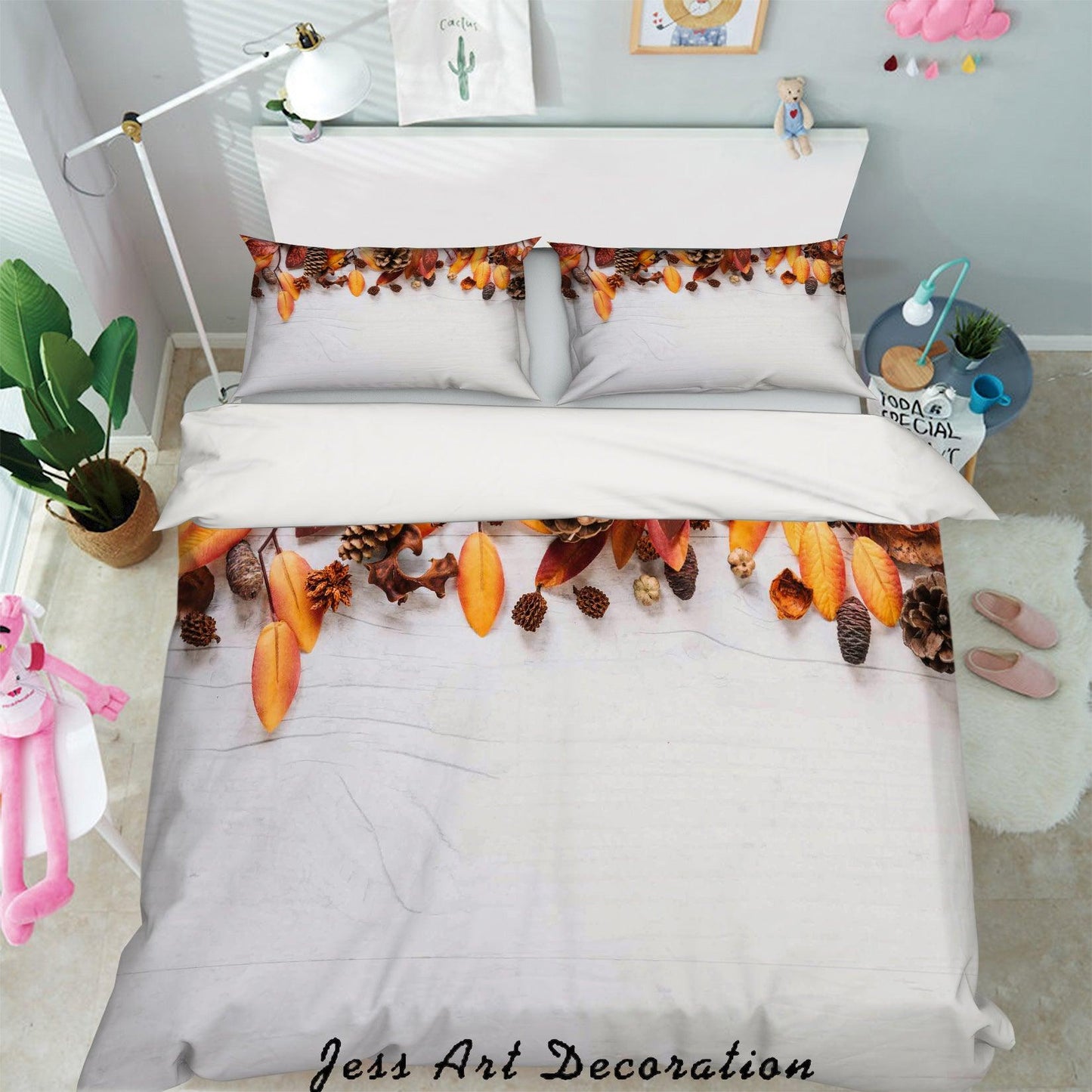 3D Autumn Pinecone Leaves Quilt Cover Set Bedding Set Pillowcases 76