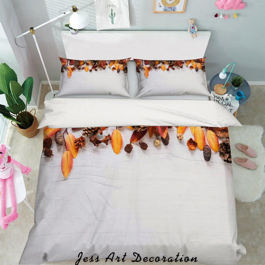 3D Autumn Pinecone Leaves Quilt Cover Set Bedding Set Pillowcases 76