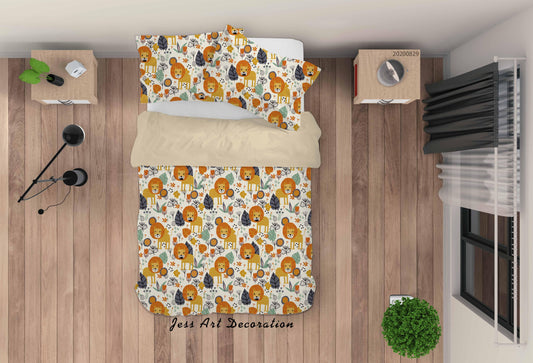 3D Abstract Hand Draw Cartoon Nature Lion Pattern Quilt Cover Set Bedding Set Duvet Cover Pillowcases WJ 3511