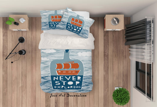 3D Blue Bottle Sailboat Quilt Cover Set Bedding Set Pillowcases 40