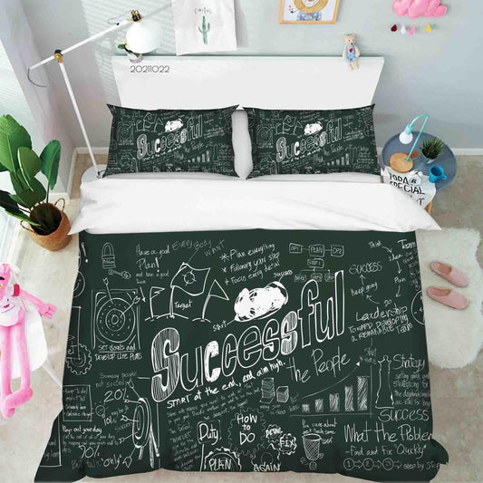 3D Blackboard Successful Doodle Quilt Cover Set Bedding Set Duvet Cover Pillowcases 52