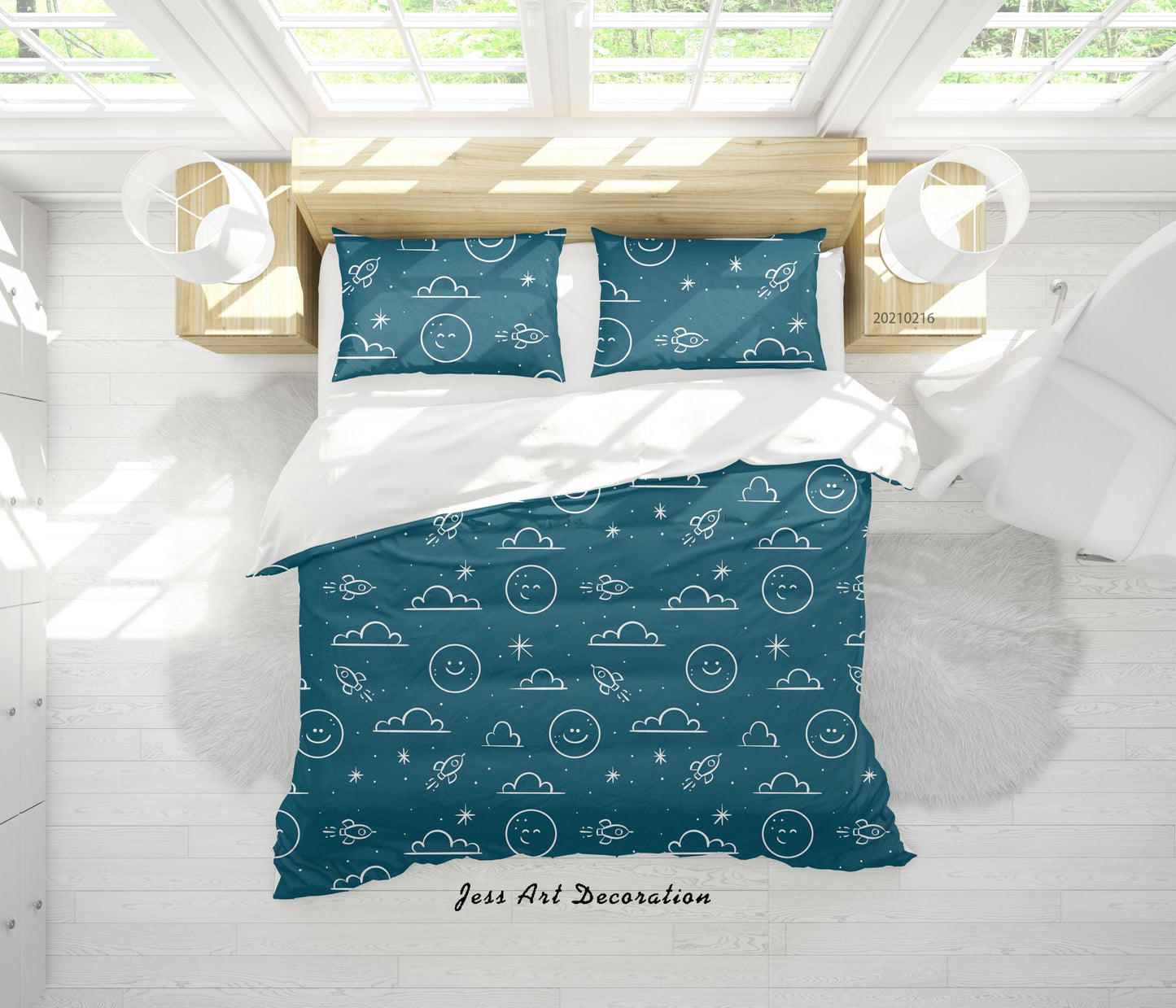 3D Cartoon Cloud Moon Rocket Quilt Cover Set Bedding Set Duvet Cover Pillowcases 288